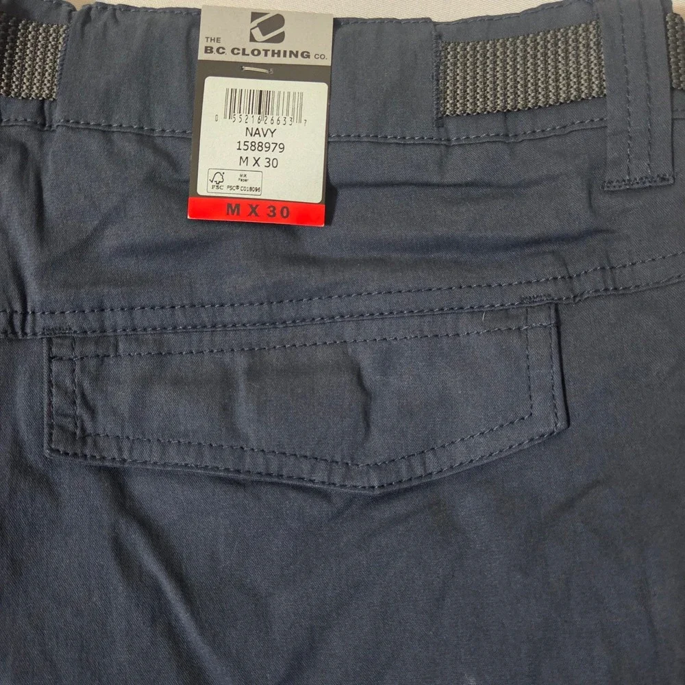 BC Clothing Cargo Convertible Pants Men M x 30 Navy Blue Stretch Belted Hiking